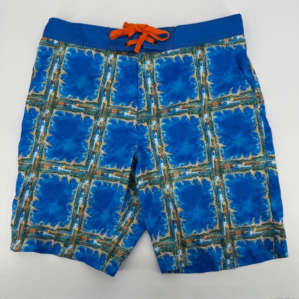 Robert Graham Mens Blue Graphic Print Board Shorts Swim Trunks Classic Fit 38